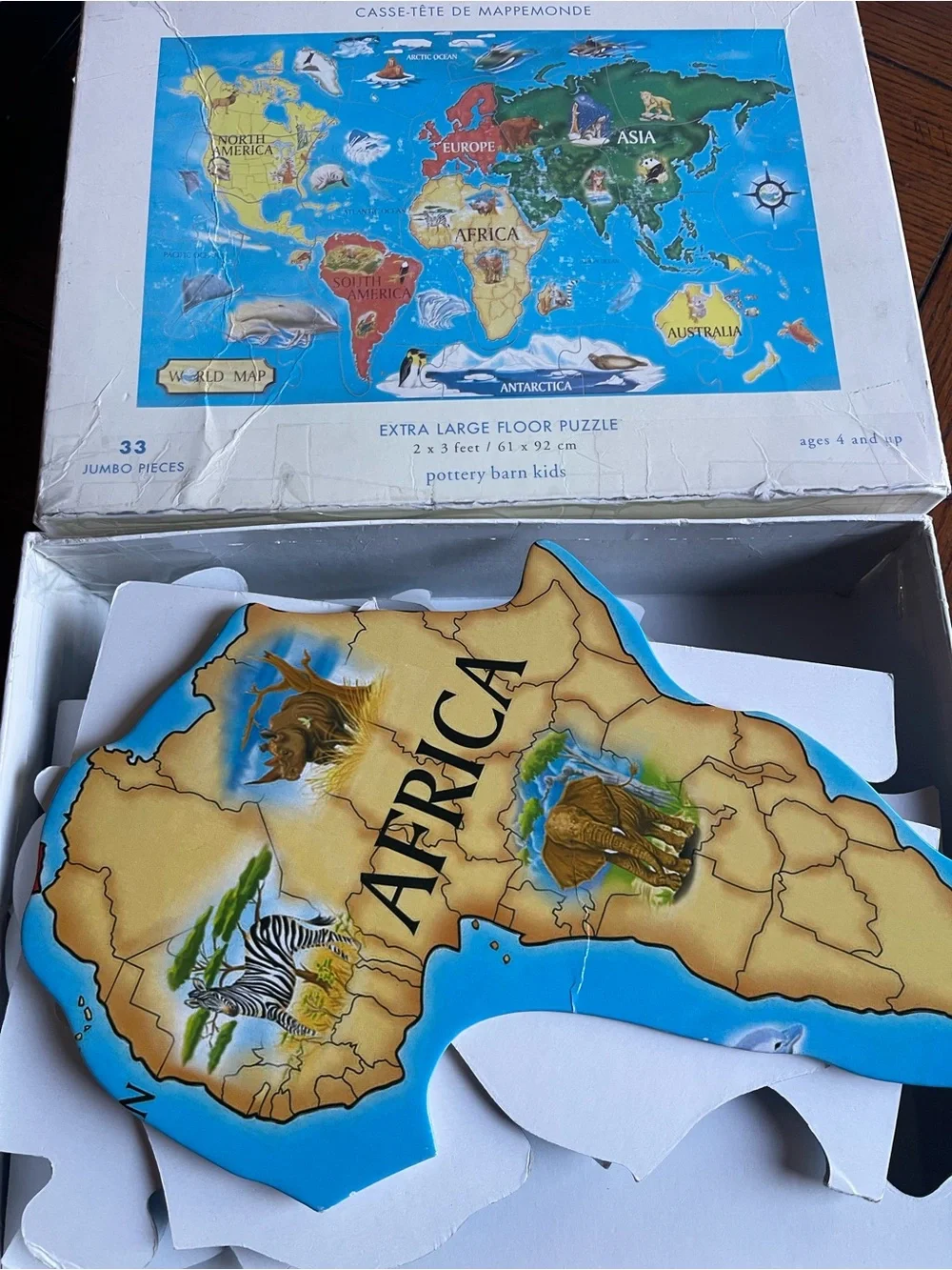 Pottery Barn Kids World Map Floor Puzzle Complete 33 Jumbo Pieces 2x3 Ft